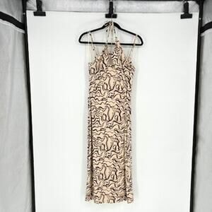 Abercrombie & Fitch Tan and Brown Bodycon Midi Halter Keyhole Dress - XLT